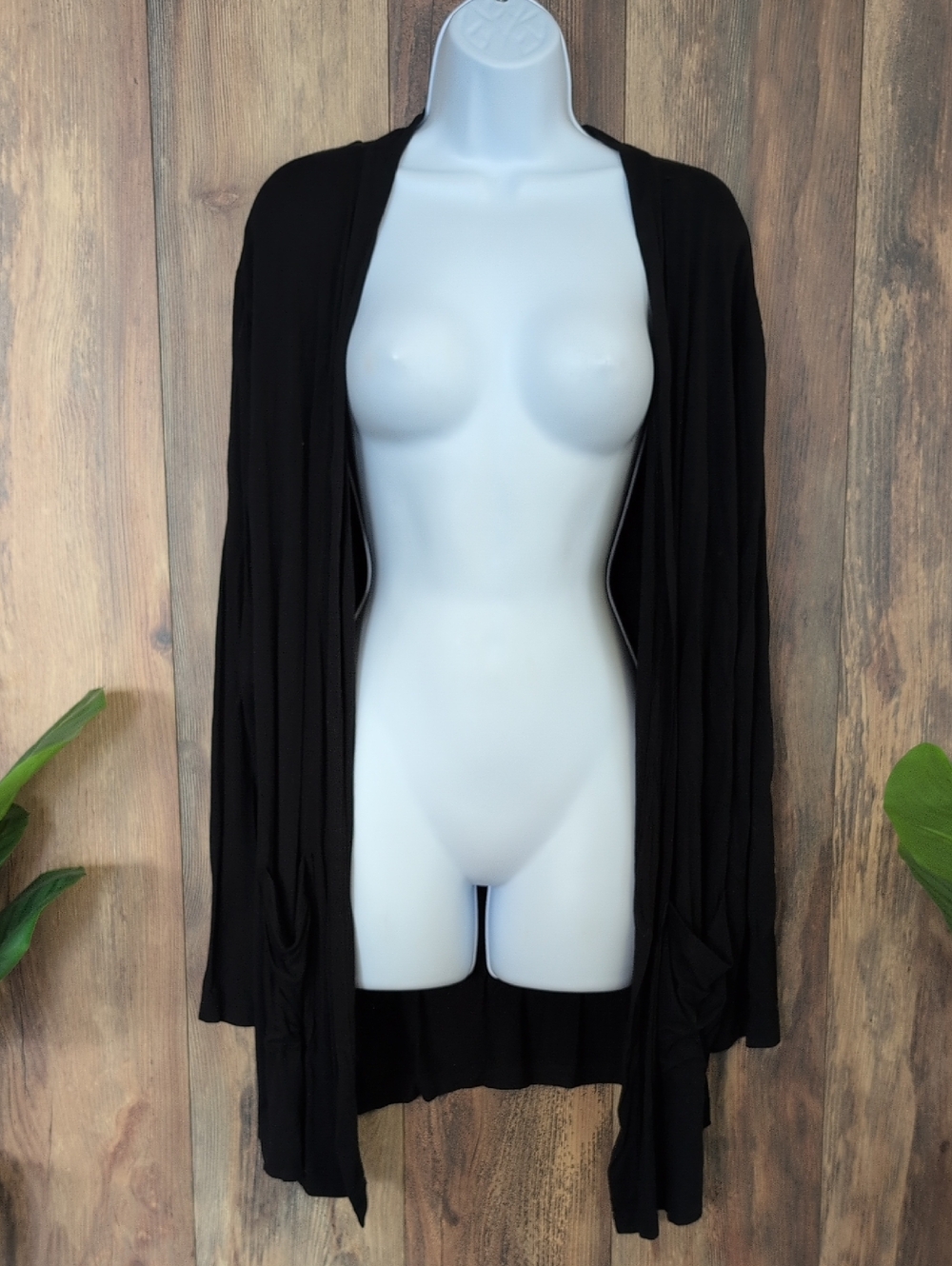 Cielo Black Draped Open-Front Lightweight Cardigan XL                   AC118